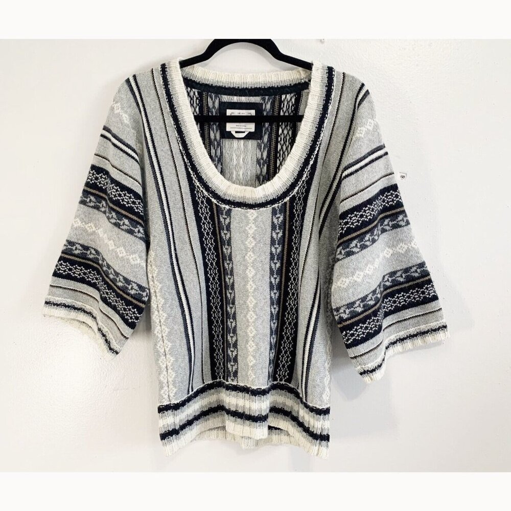 Old Navy Wool Angora Blend Sweater Women’s Small Gray Striped Fair Isle